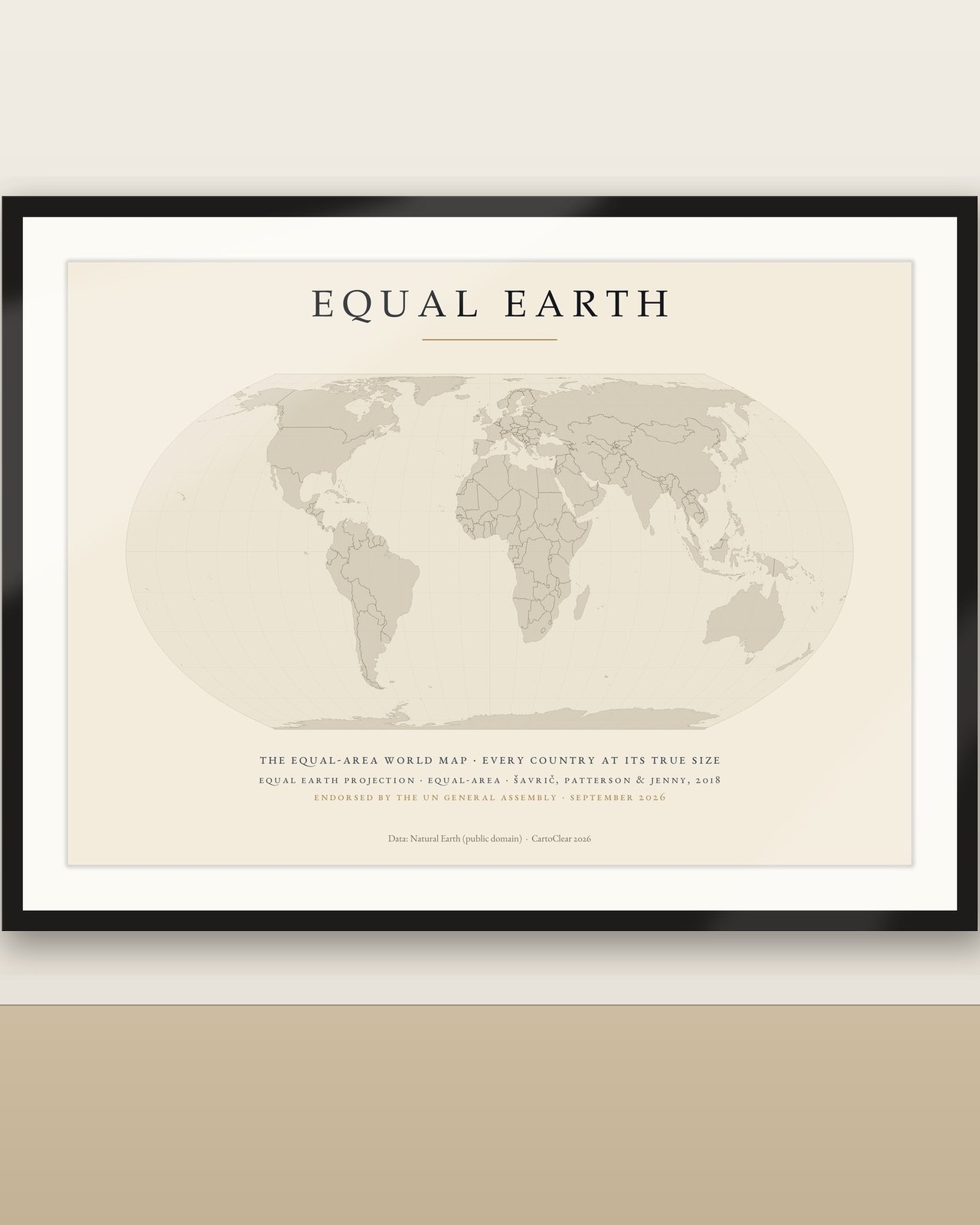 Equal Earth Weltkarte mit Ländergrenzen, neue UN-Weltkarte 2026