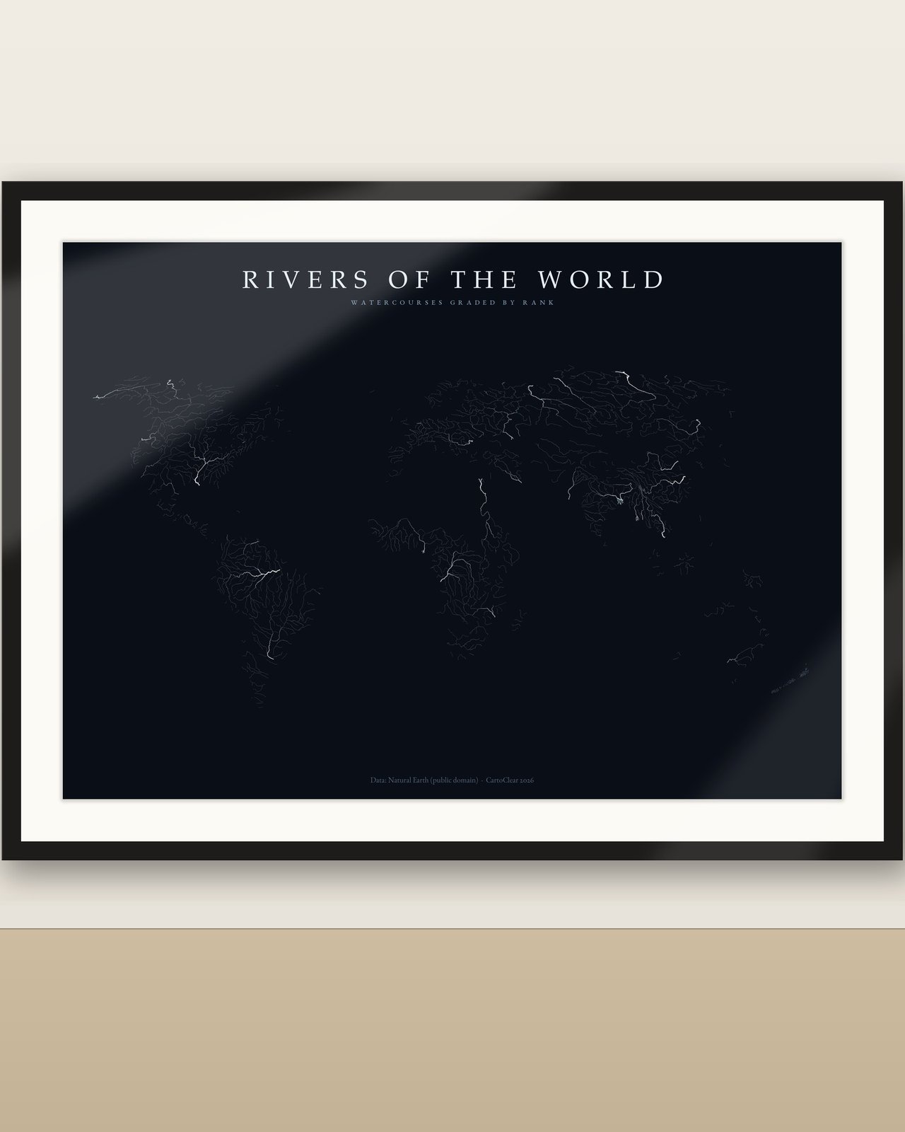 Flusskarten-Set Poster, Flüsse der Welt, Europas und Nordamerikas, dunkelblaues Wandbild