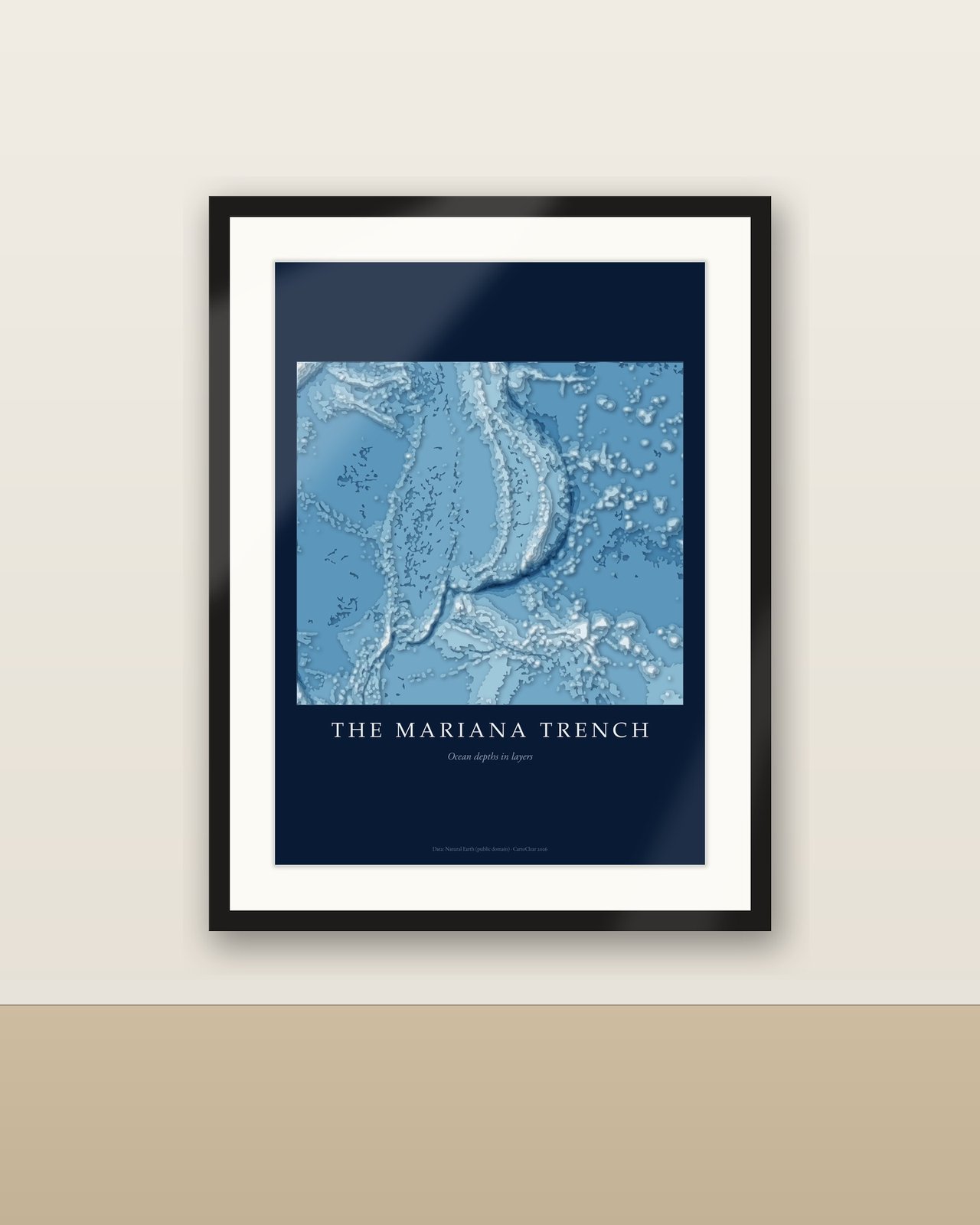 Marianengraben Papercut Tiefenkarte Poster, geschichteter 3D-Papierlook