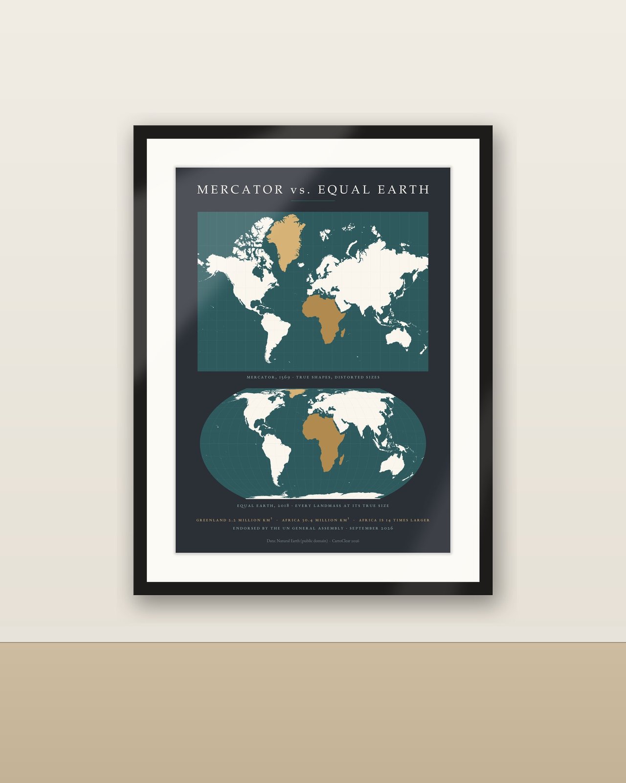Mercator vs. Equal Earth Vergleichsposter, warum die UN 2026 die Weltkarte geändert hat