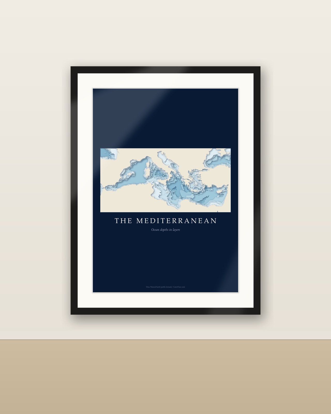 Mittelmeer Papercut Tiefenkarte Poster, geschichteter 3D-Papierlook