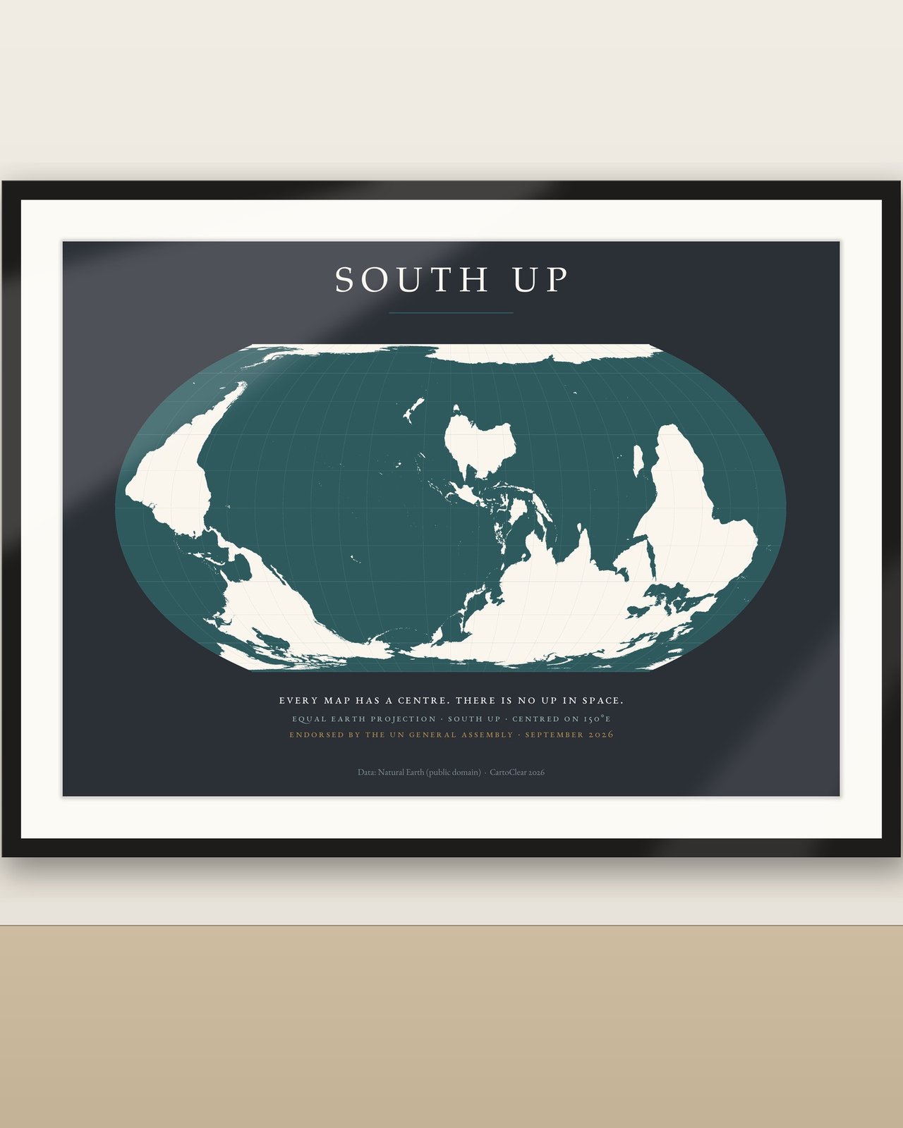 Süden-oben Weltkarte, Equal Earth Poster auf dem Kopf, neue UN-Weltkarte 2026
