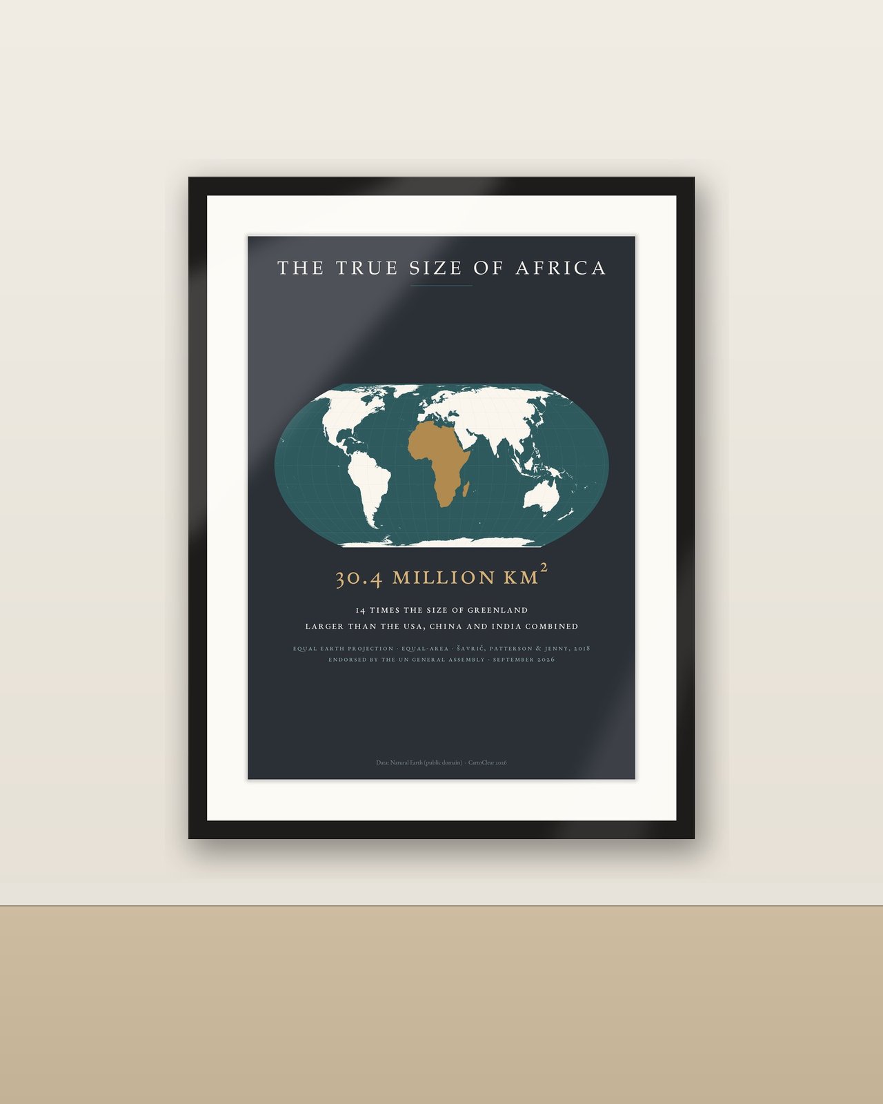 The True Size of Africa Poster, Equal Earth Weltkarte, UN-Weltkarte 2026, Afrika Wandbild