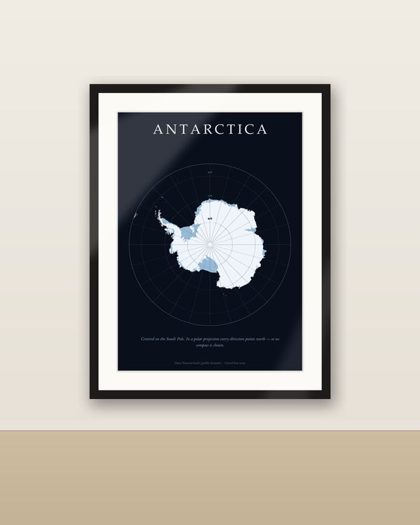 Antarktis Karte Poster, Südpol runde Polarkarte, dunkelblaues Eis-Wandbild, 5 Sprachen