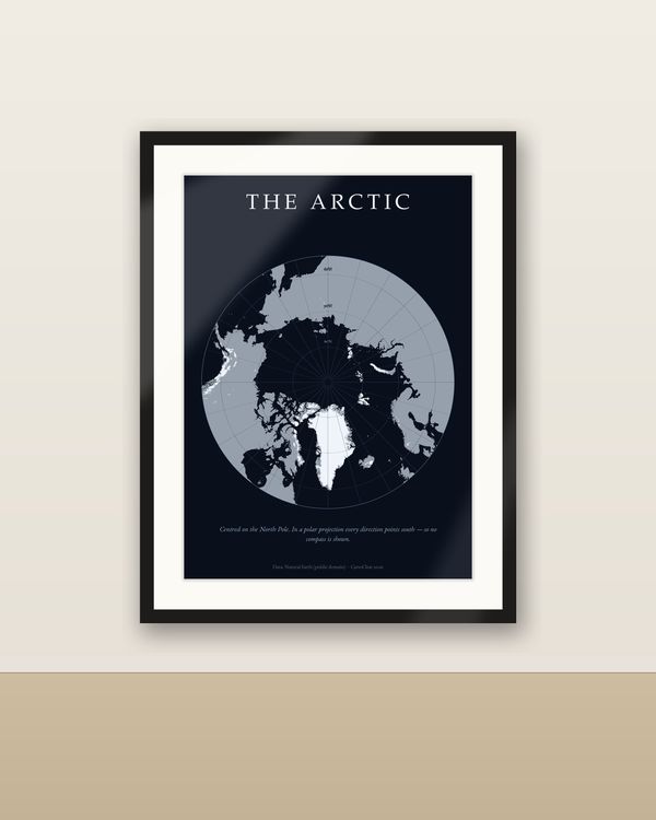 Arktis Karte Poster, Nordpol runde Polarkarte, dunkelblaues Eis-Wandbild, 5 Sprachen