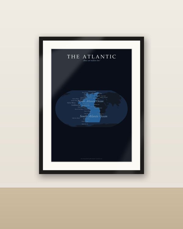 Atlantik Karte Poster, Ozean-Portrait mit benannten Meeren