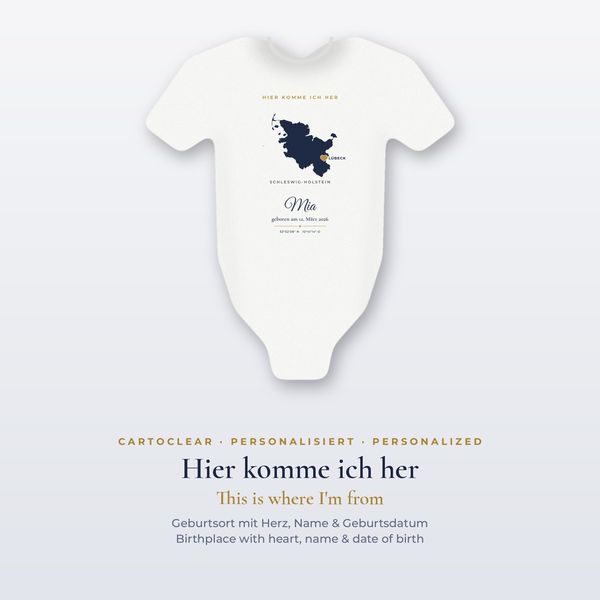 Baby bodysuit “This is where I'm from” – personalised with birthplace map