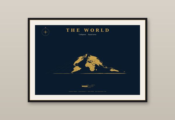Collignon Pyramid World Map Print, Bold Navy & Gold Triangular Wall Art