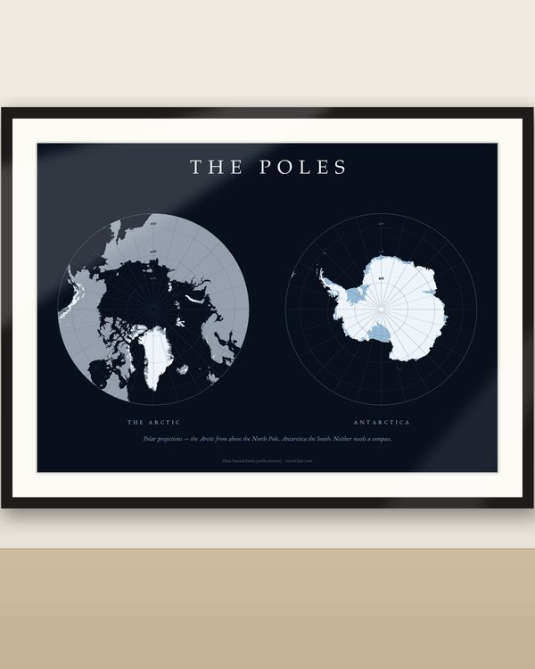 Die Pole Karte Poster, Arktis und Antarktis nebeneinander, Polarposter quer