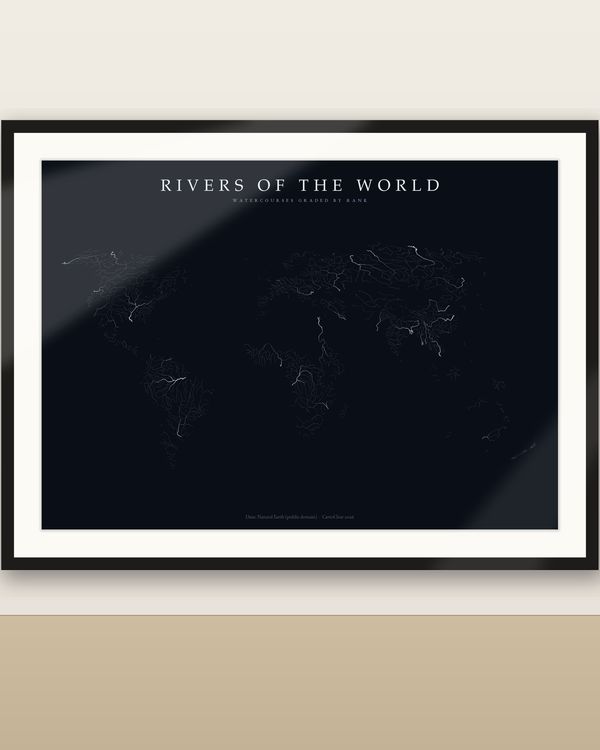 Flusskarten-Set Poster, Flüsse der Welt, Europas und Nordamerikas, dunkelblaues Wandbild