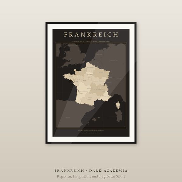 Frankreich Karte Poster, 13 Regionen und Städte beschriftet, 2 Ausgaben, flächentreu