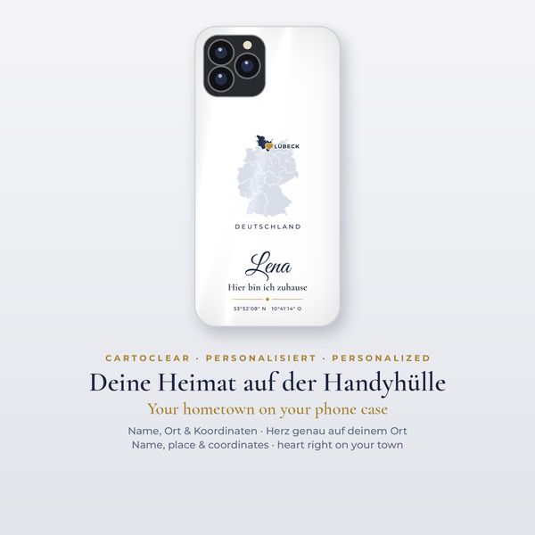 Phone case with map & heart – personalised (iPhone & Samsung)