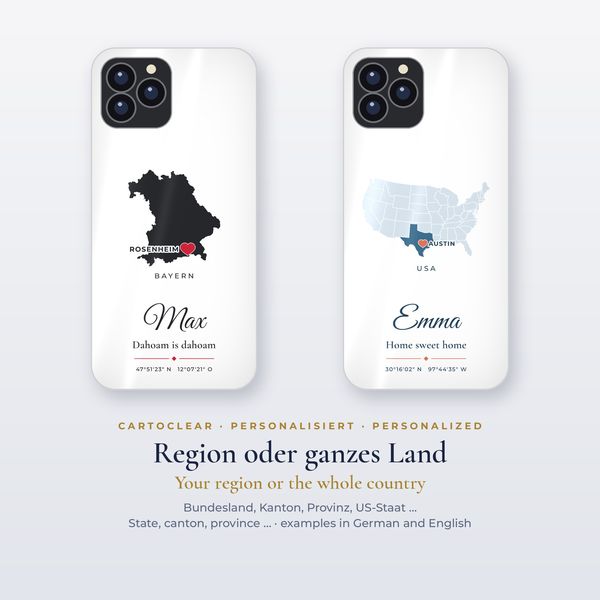 Handyhülle mit Karte & Herz – personalisiert (iPhone & Samsung)