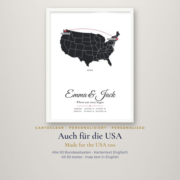 Heimat-Poster im Holzrahmen – personalisiert mit Karte & Herz