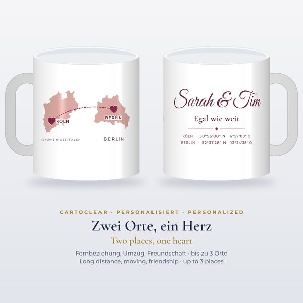 Heimat-Tasse mit Karte & Herz – personalisiert