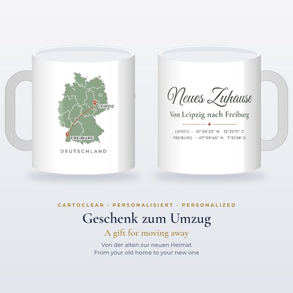Heimat-Tasse mit Karte & Herz – personalisiert