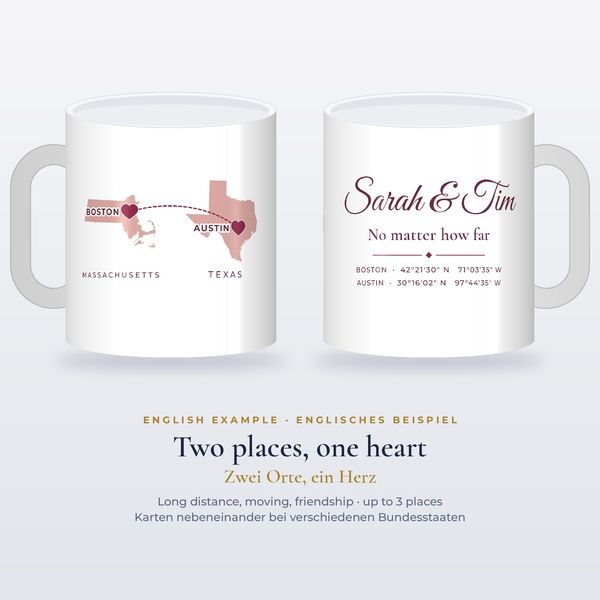 Heimat-Tasse mit Karte & Herz – personalisiert