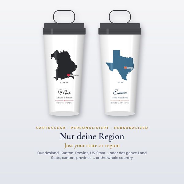 Thermobecher mit Karte & Herz – personalisiert