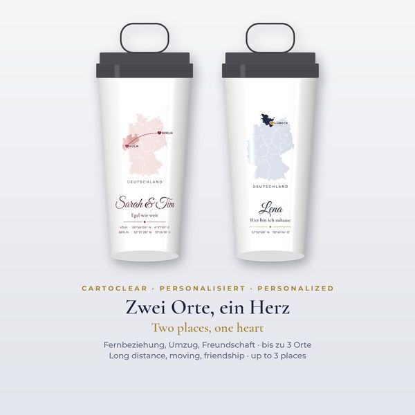Thermobecher mit Karte & Herz – personalisiert