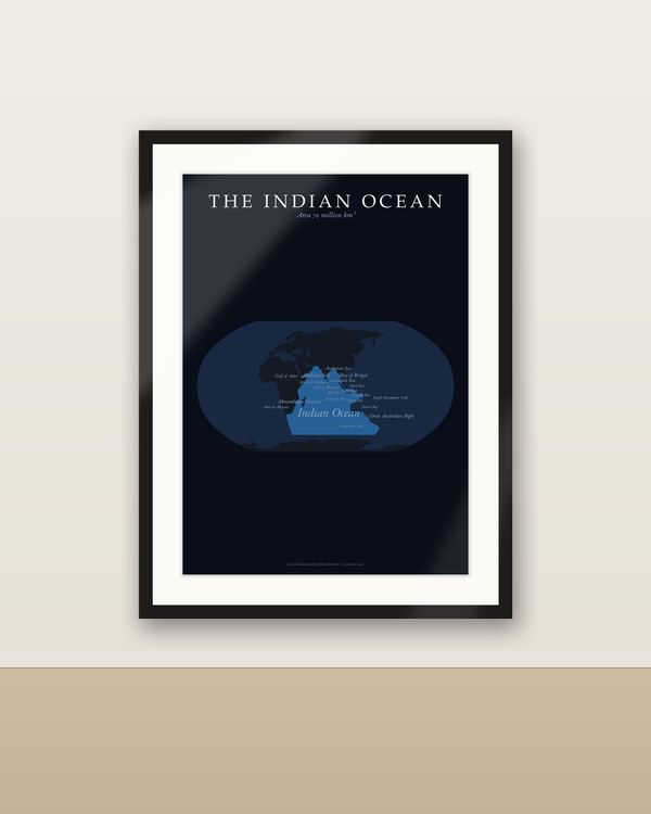 Indischer Ozean Karte Poster, Ozean-Portrait mit benannten Meeren