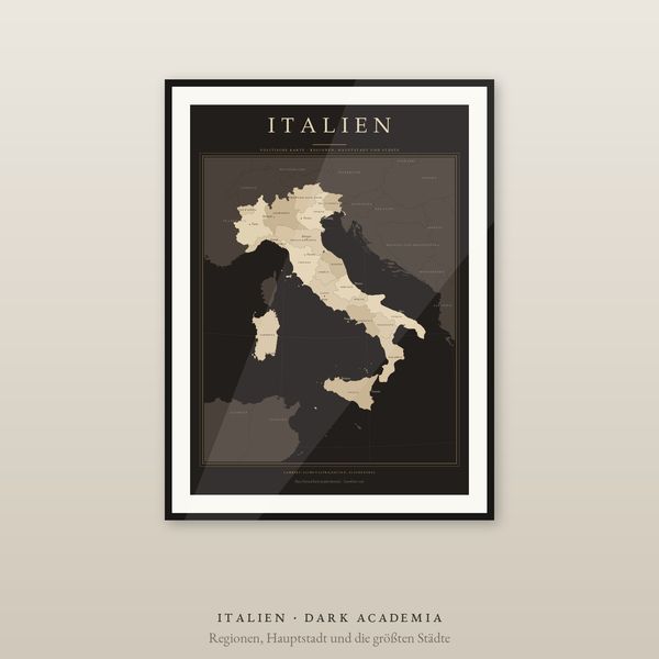 Italien Karte Poster, 20 Regionen und Städte beschriftet, 2 Ausgaben, flächentreu