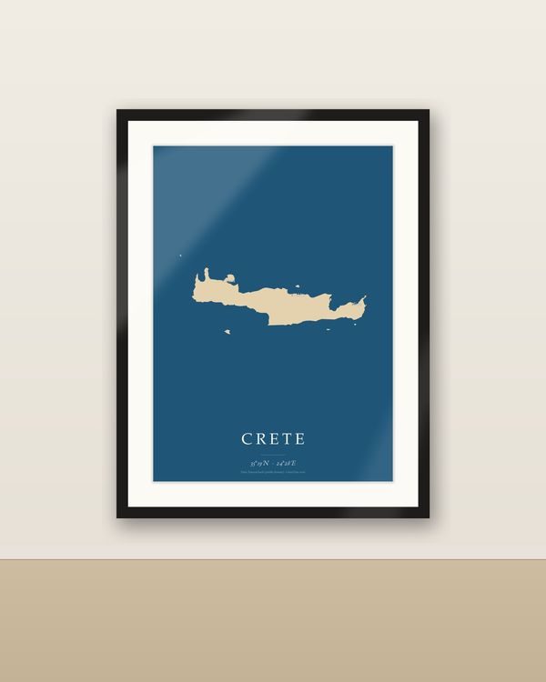 Kreta Karte Poster, minimalistische Inselkarte, Sand auf tiefblauem Meer