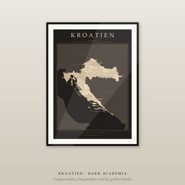 Kroatien Karte Poster, Gespanschaften und Städte beschriftet, 2 Ausgaben, flächentreu