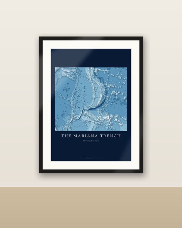 Marianengraben Papercut Tiefenkarte Poster, geschichteter 3D-Papierlook