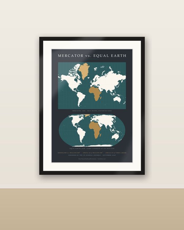 Mercator vs. Equal Earth Vergleichsposter, warum die UN 2026 die Weltkarte geändert hat