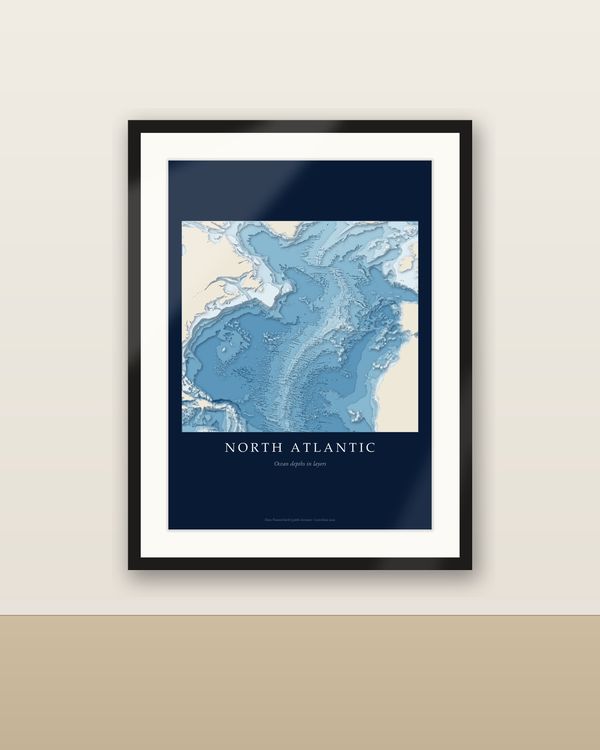 Nordatlantik Papercut Tiefenkarte Poster, geschichteter 3D-Papierlook