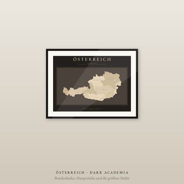 Österreich Karte Poster, 9 Bundesländer und Städte beschriftet, 2 Ausgaben, flächentreu