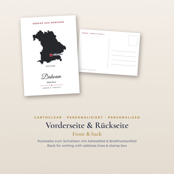 Postkarten mit Karte & Herz – personalisiert, 10er-Pack