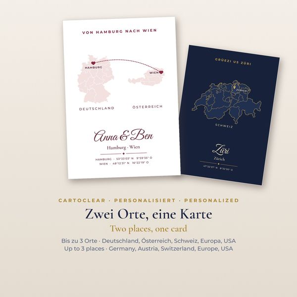 Postkarten mit Karte & Herz – personalisiert, 10er-Pack