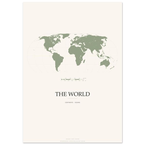 Salbeigrün Weltkarte Poster, minimalistischer Kartendruck, Robinson-Projektion