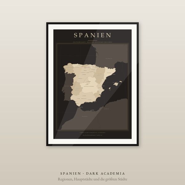 Spanien Karte Poster, 17 Regionen und Städte beschriftet, 2 Ausgaben, flächentreu