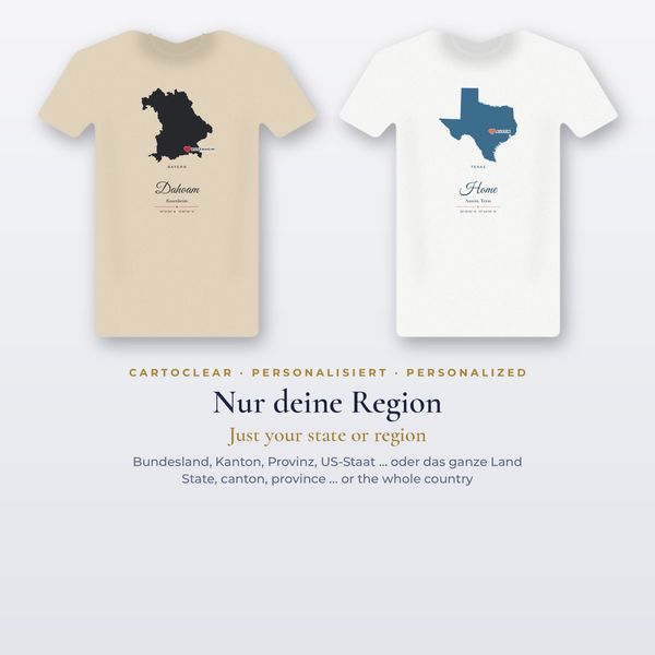 T-Shirt mit Karte & Herz – personalisiert