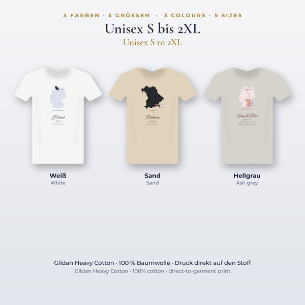T-Shirt mit Karte & Herz – personalisiert