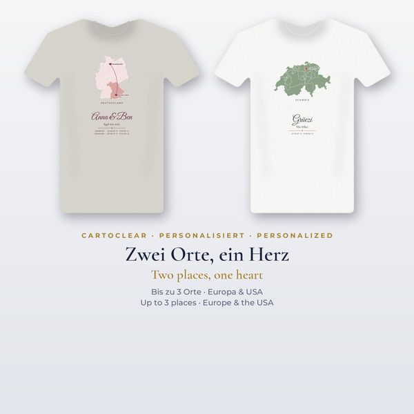 T-Shirt mit Karte & Herz – personalisiert