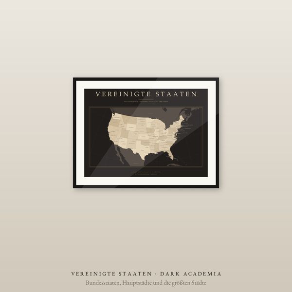 USA Karte Poster, 48 Bundesstaaten und Städte beschriftet, 2 Ausgaben, flächentreu