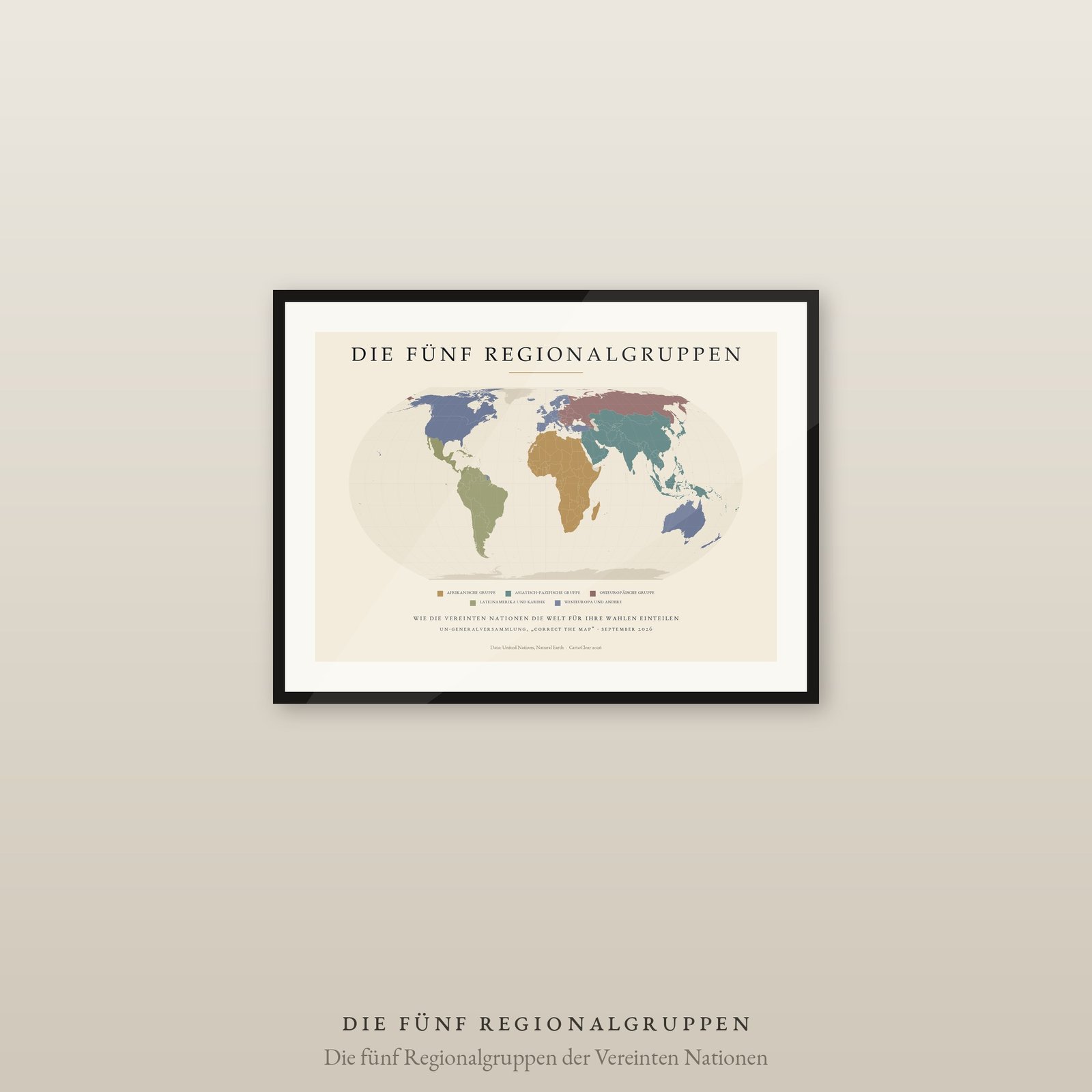 UN Regionalgruppen Weltkarte, die fünf Gruppen der Vereinten Nationen, helle Ausgabe
